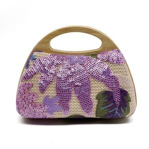 2315 Sequins Flowers Evening Bag Purse Clutch , Bohemian Handmade Woven Bag